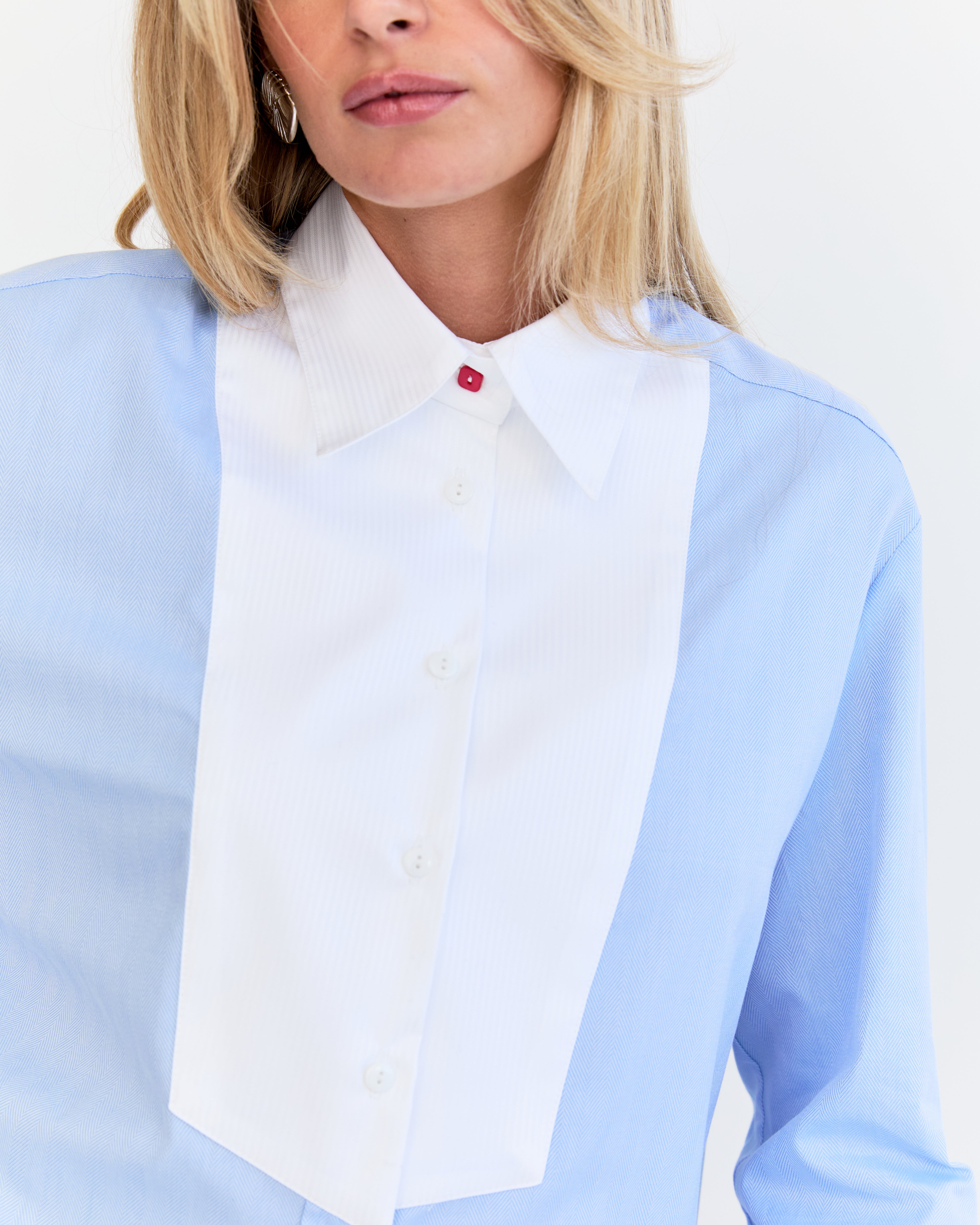 Adele Oversized Shirt - Blue Herringbone