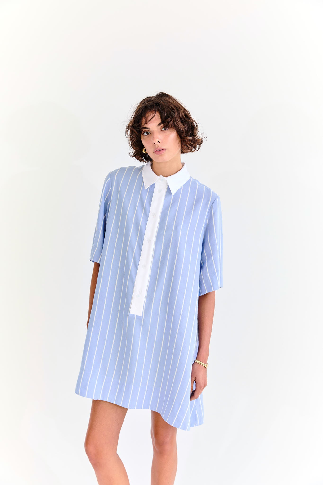 English Short Dress - Blue Stripe