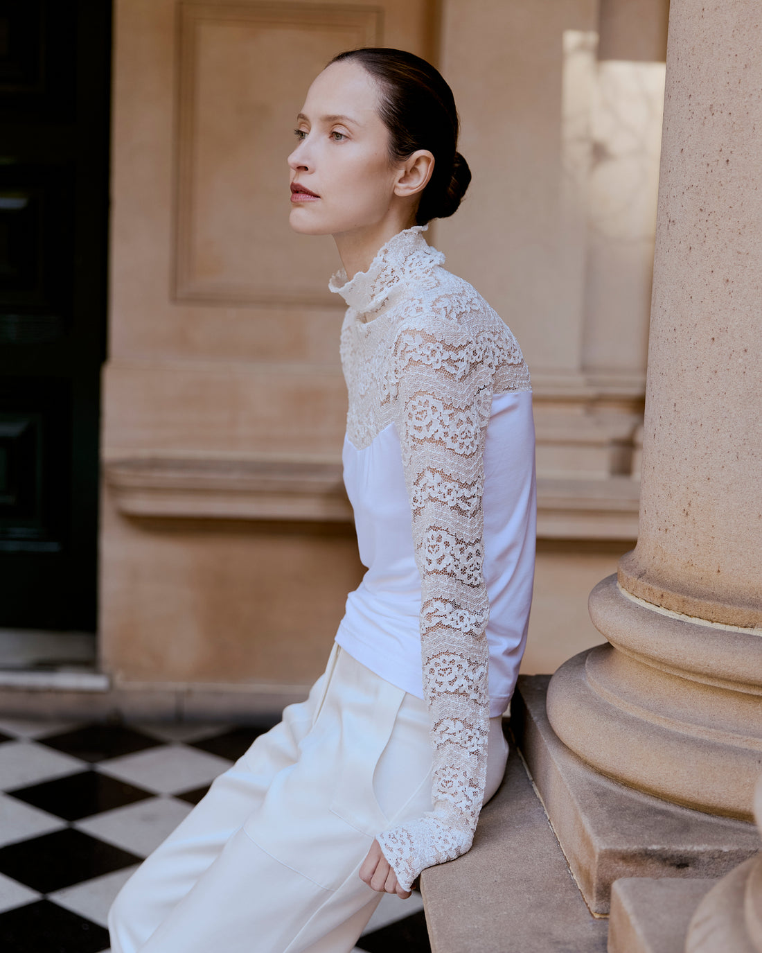 Amelie Lace Jersey Skive - Ivory