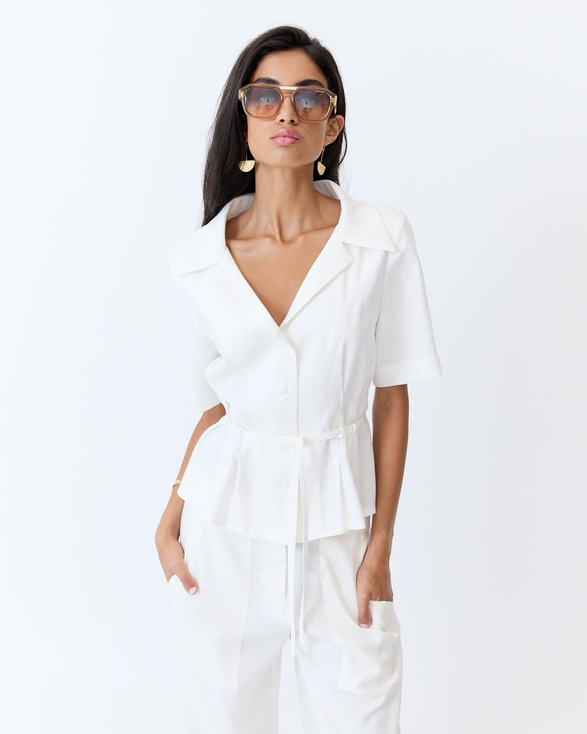 Angelica Blouse - Off White Herringbone