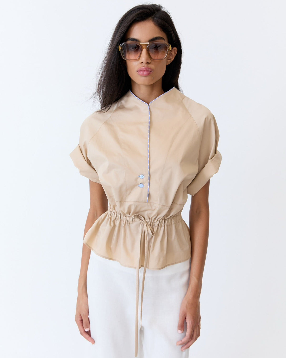 Josephine Culotte Short - Off White Herringbone