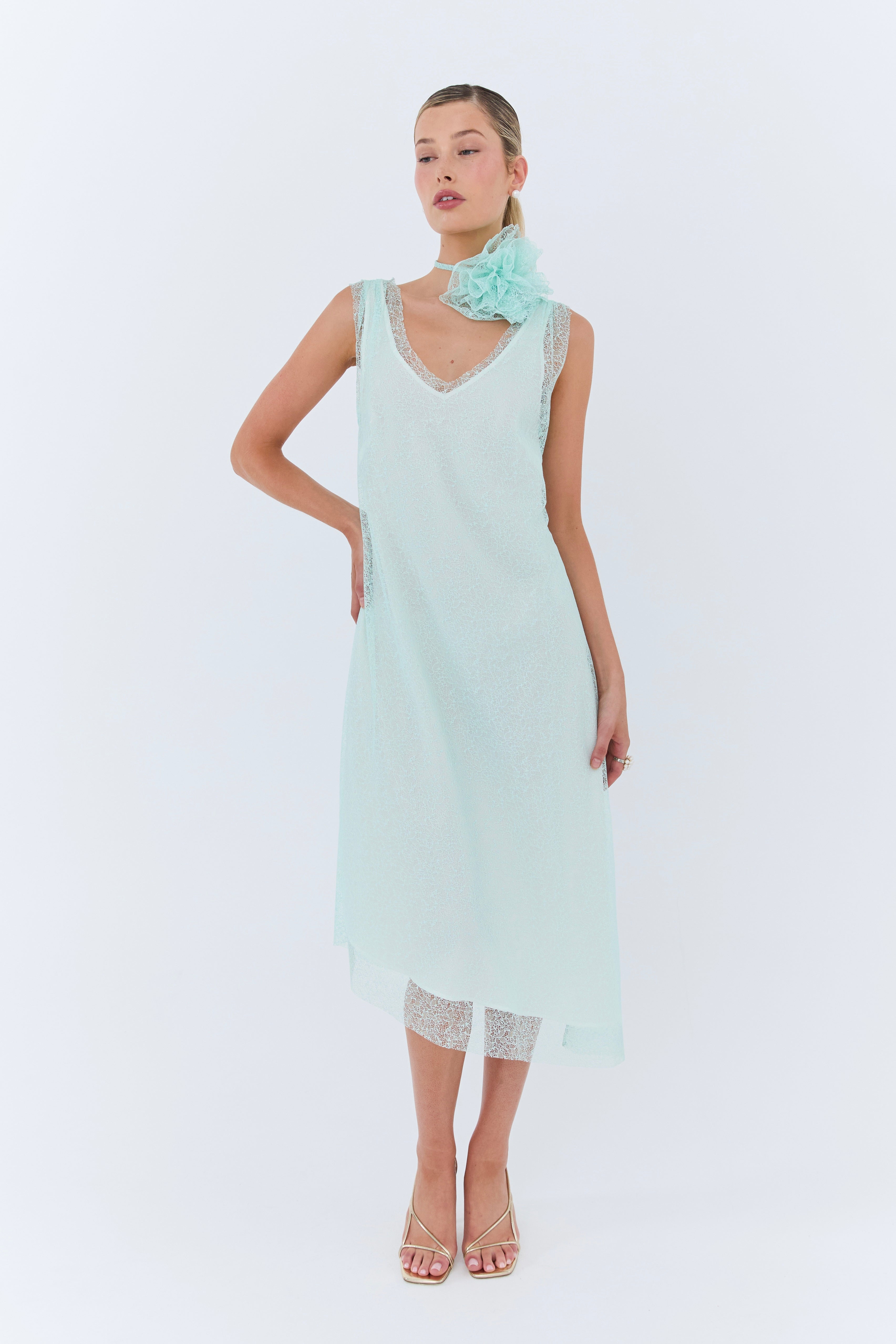 Clarice Dress - Aqua Lace
