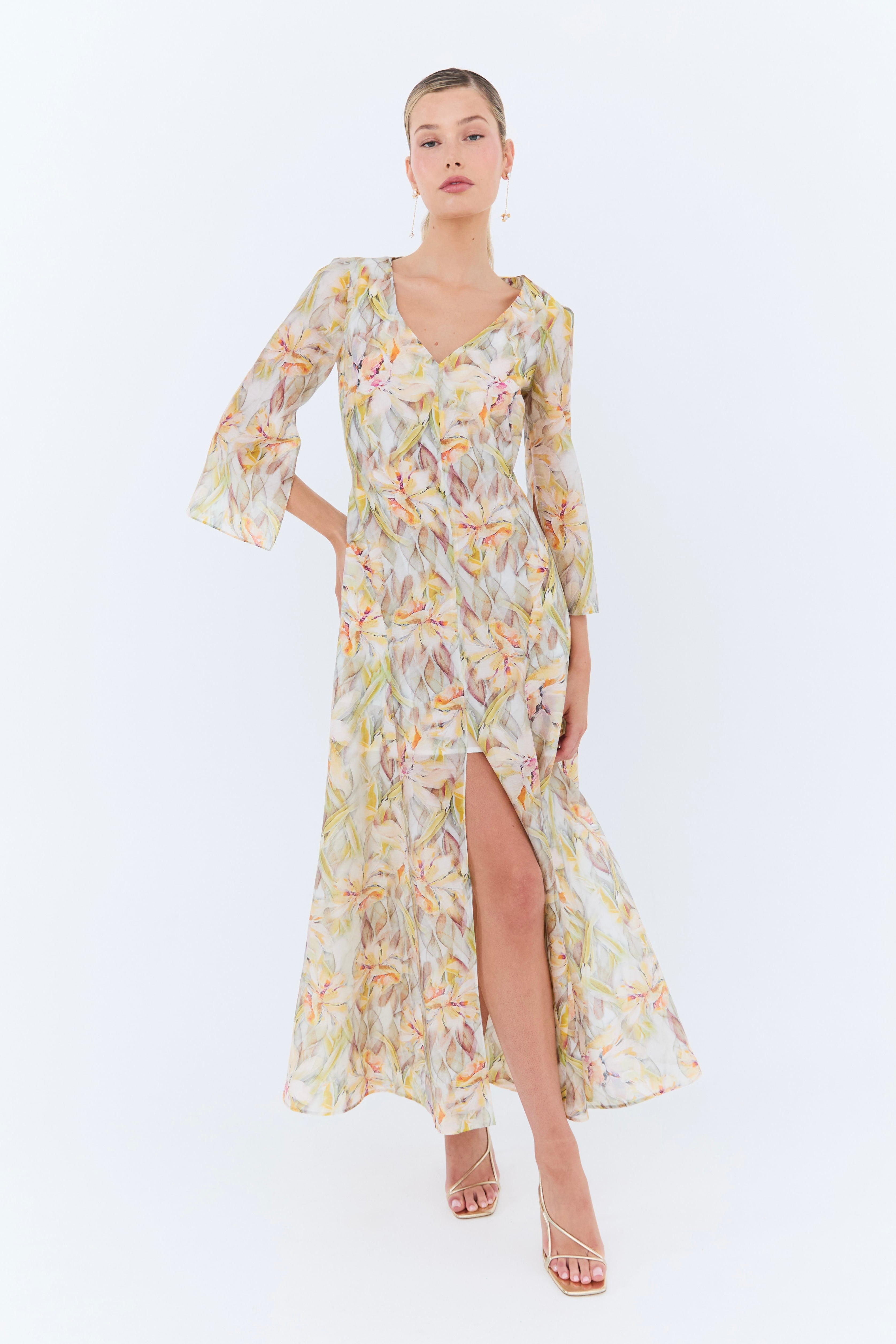 Camille Dress - Floral Mustard