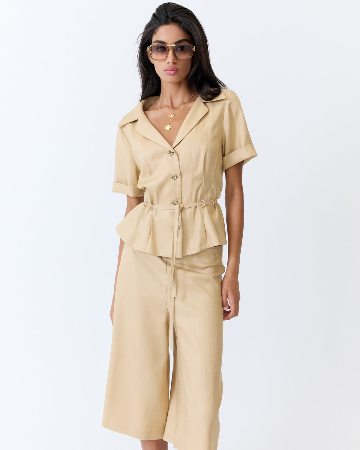 Angelica Blouse - Caramel Herringbone