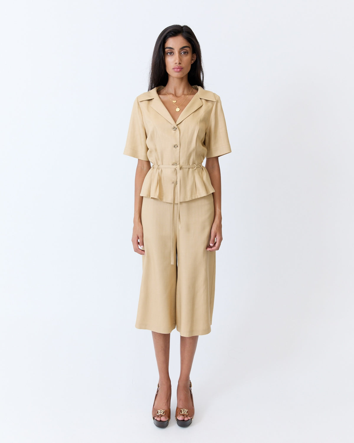 Angelica Blouse - Caramel Herringbone