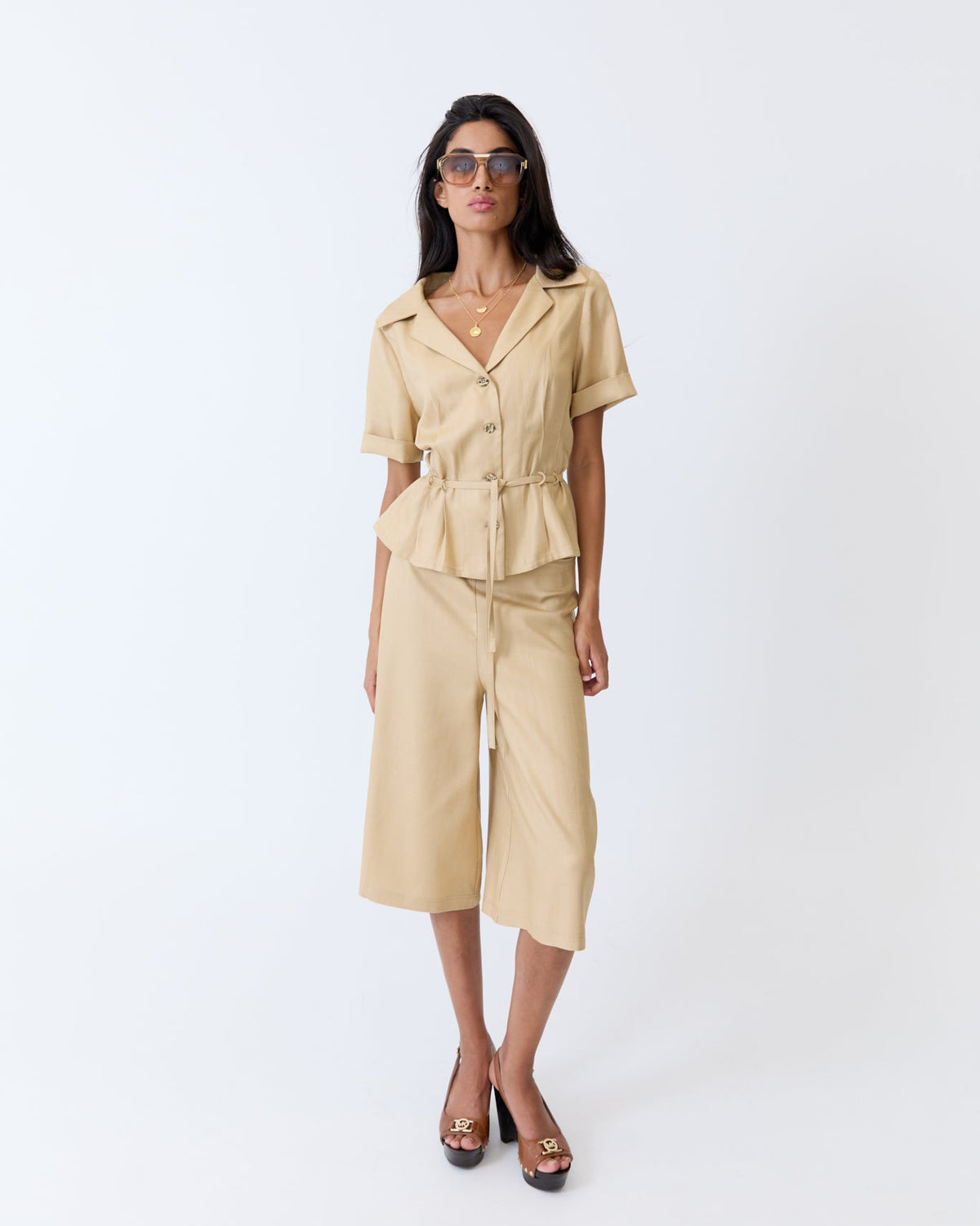 Angelica Blouse - Caramel Herringbone