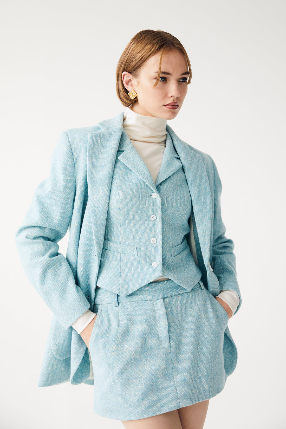 Megan Oversized Blazer - Aqua Tweed