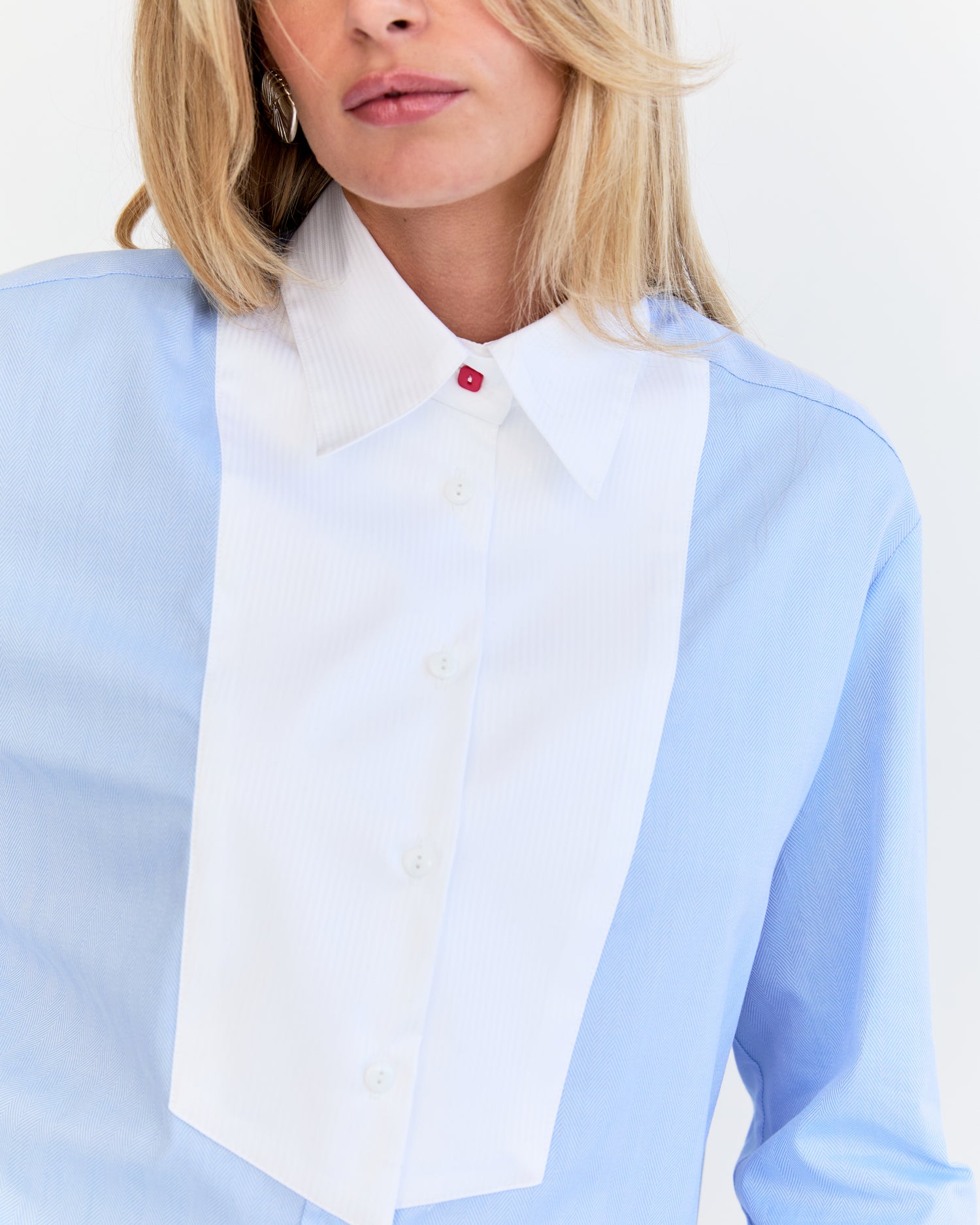 Adele Oversized Shirt - Blue Herringbone