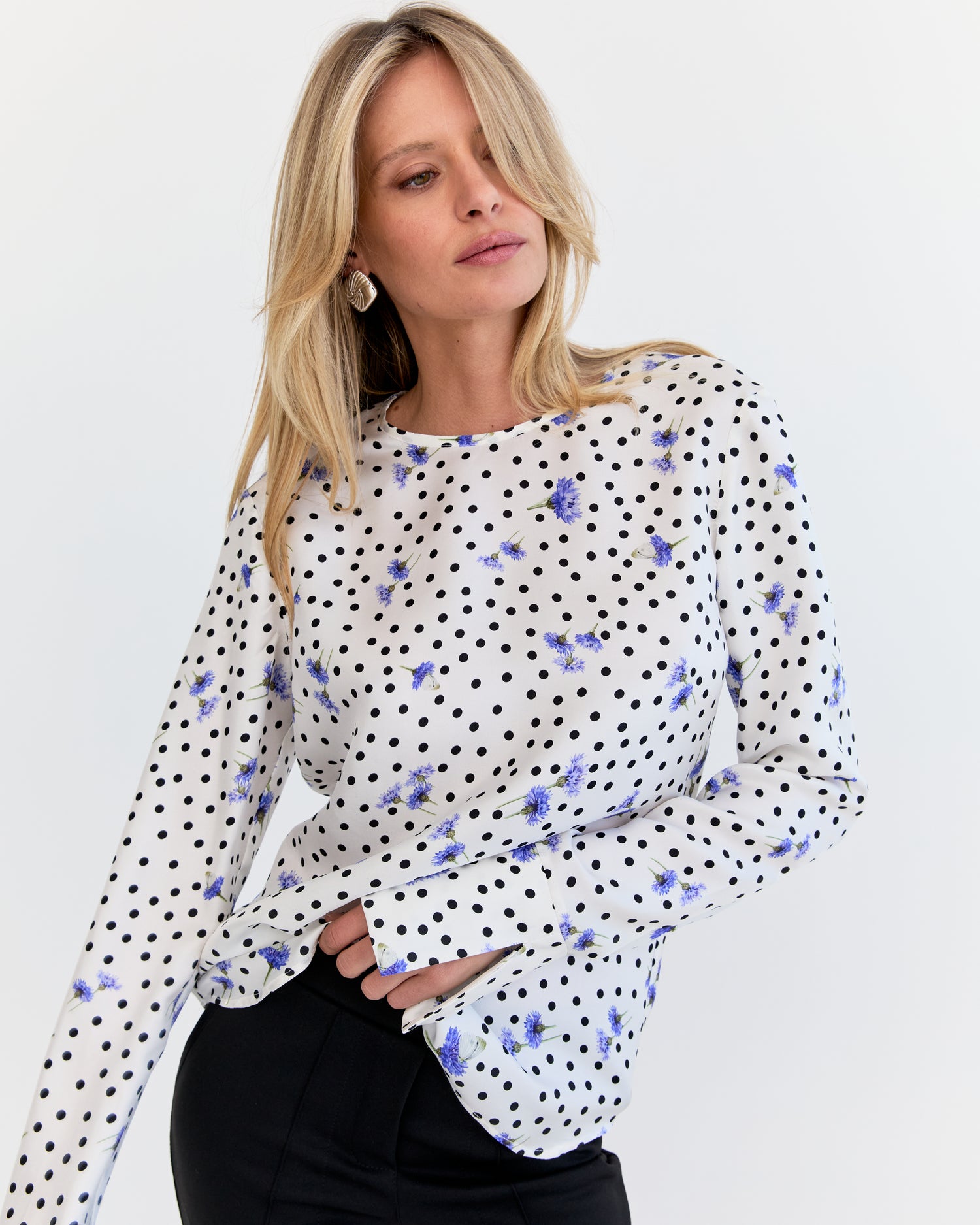 Amelie Simple Silk Top - Polka Dot