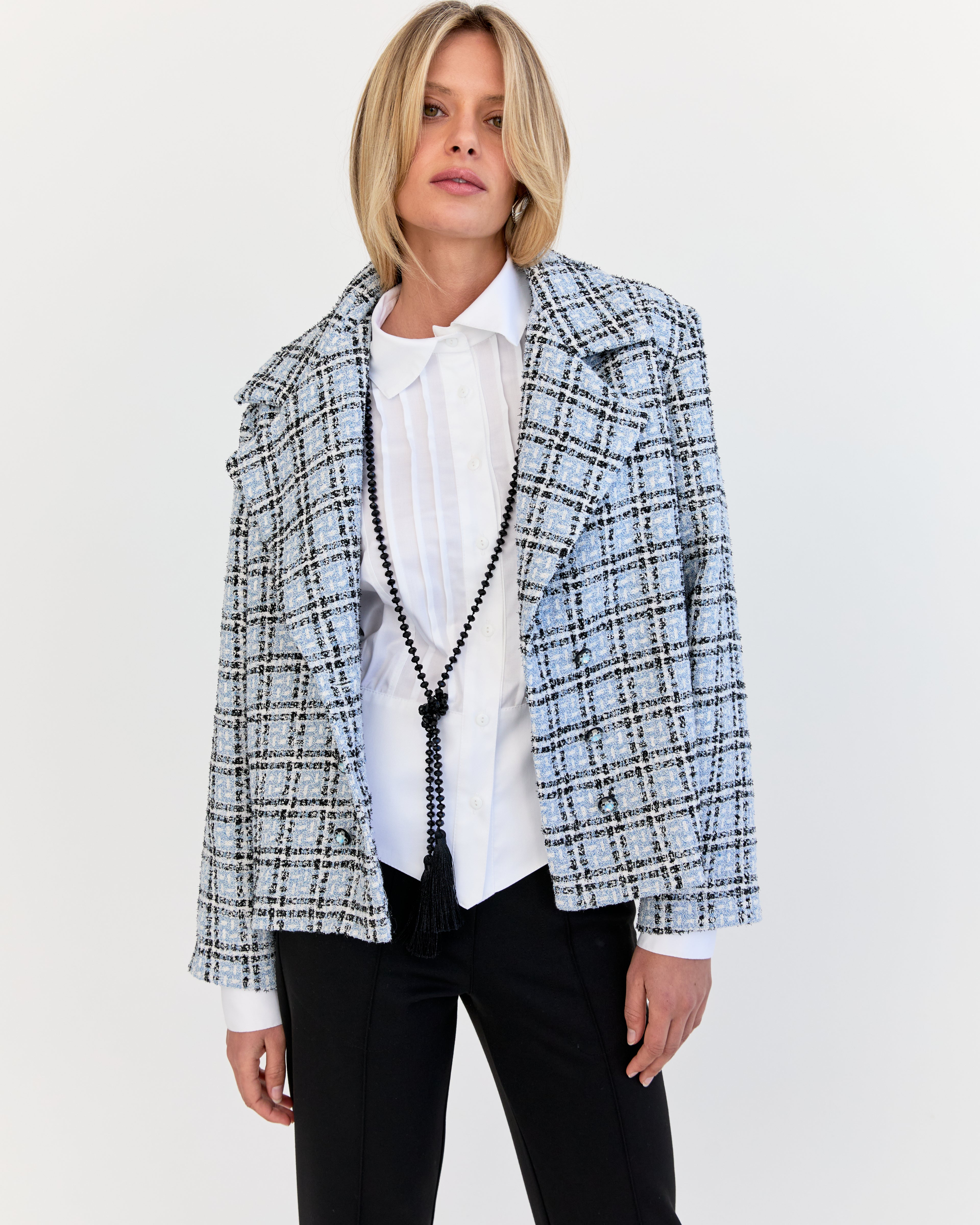 Ariane Tweed Jacket - Blue Plaid