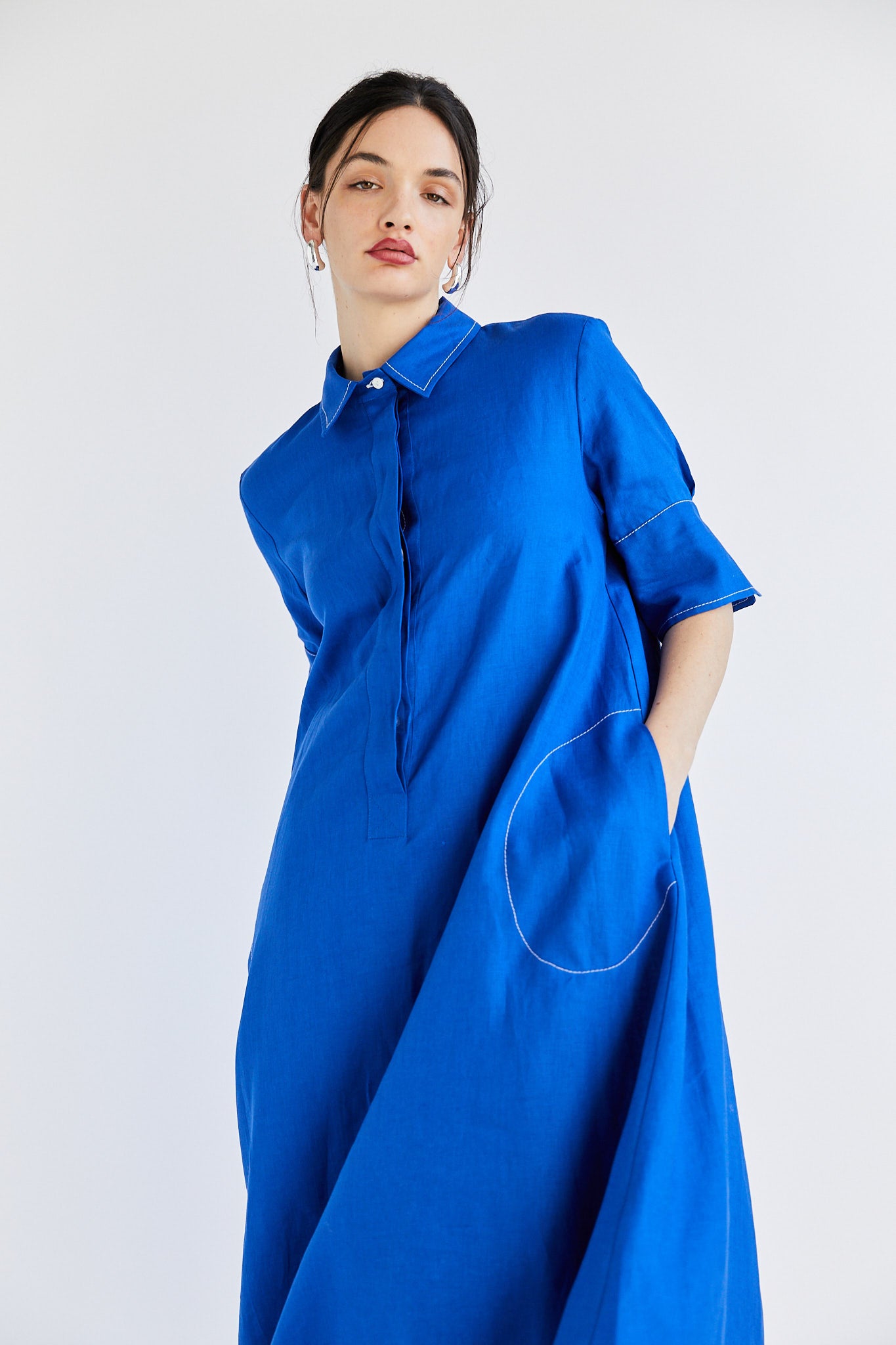 English Dress - Cobalt Linen