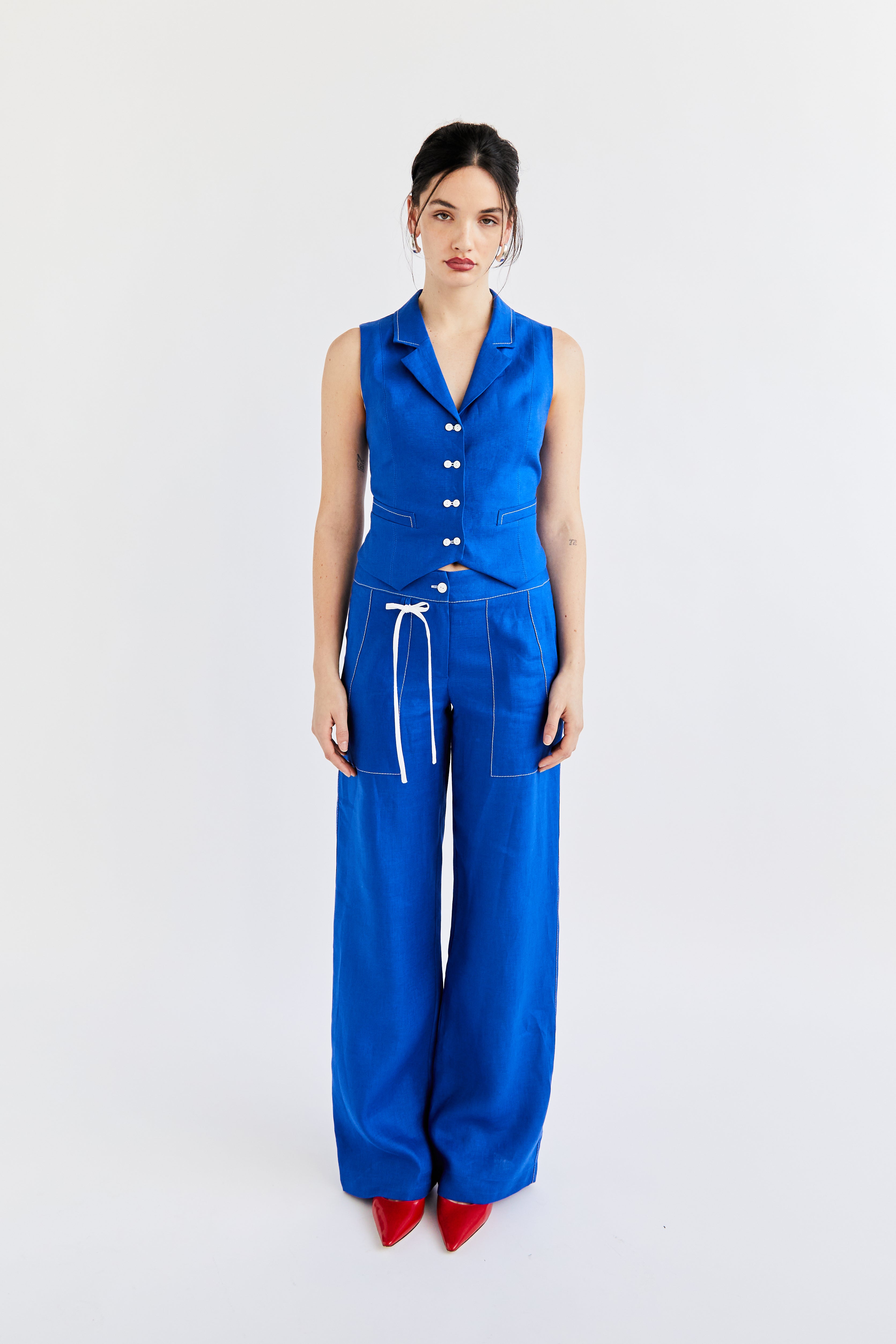 Camille Vest - Cobalt Linen
