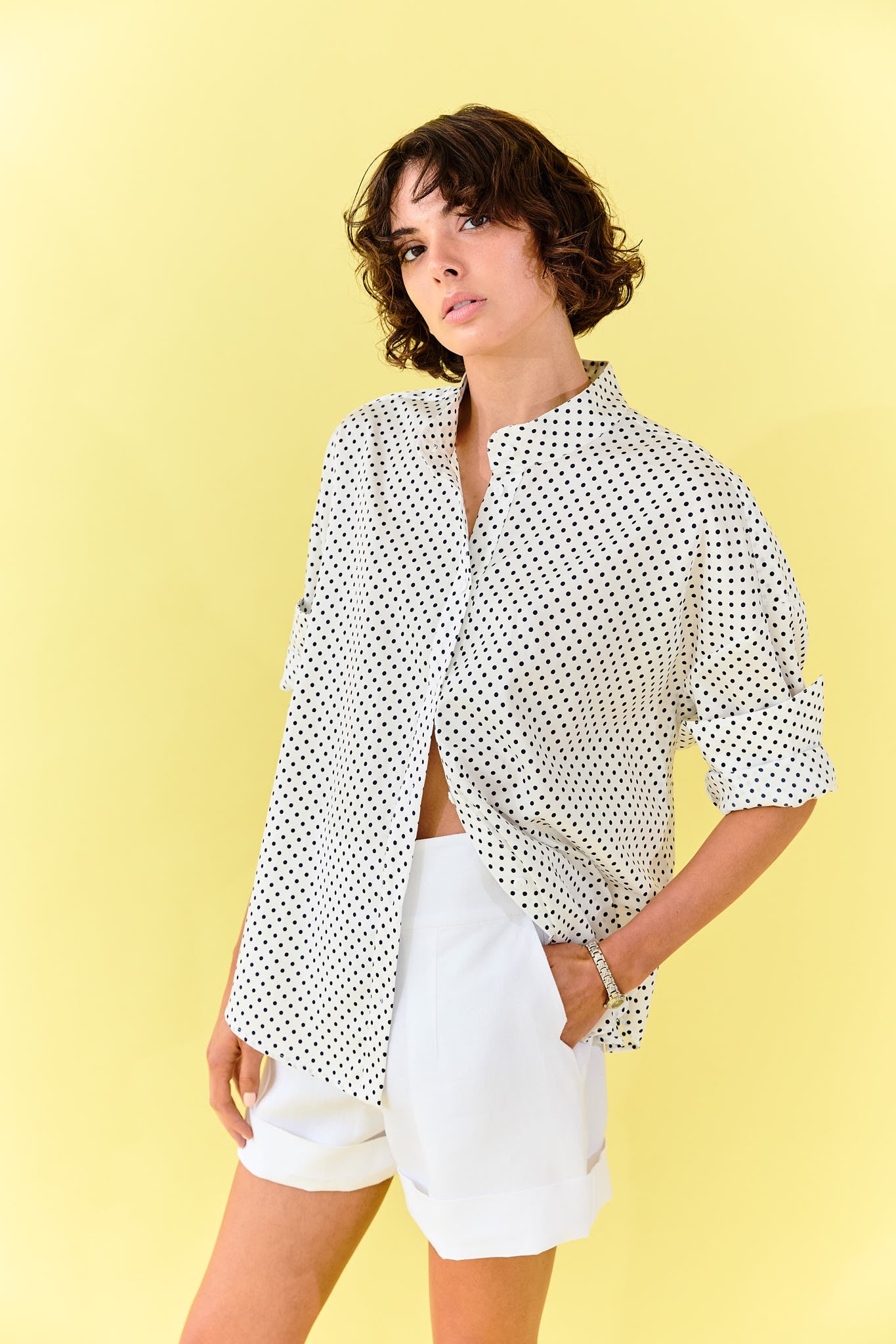 Jacqueline Shirt - Navy Polka Dot