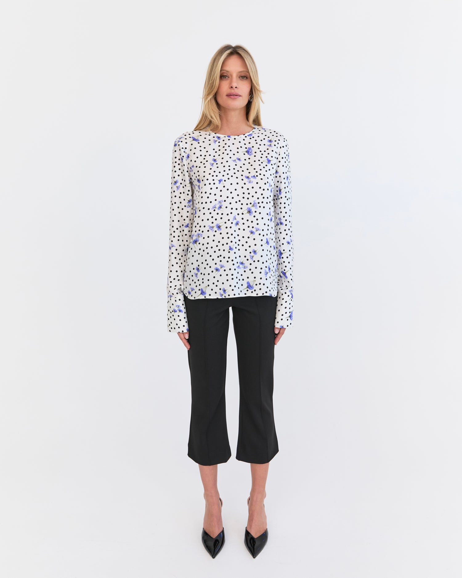 Amelie Simple Silk Top - Polka Dot
