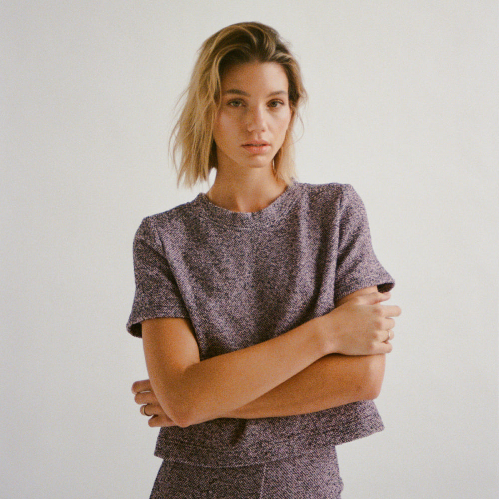 Gabrielle Tailored Tee Purple Tweed